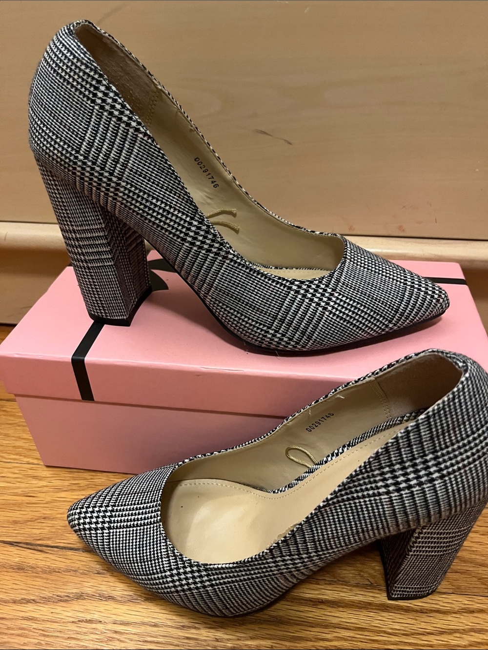 Forever 21 Black and White Plaid Pointed Toe Block Heels